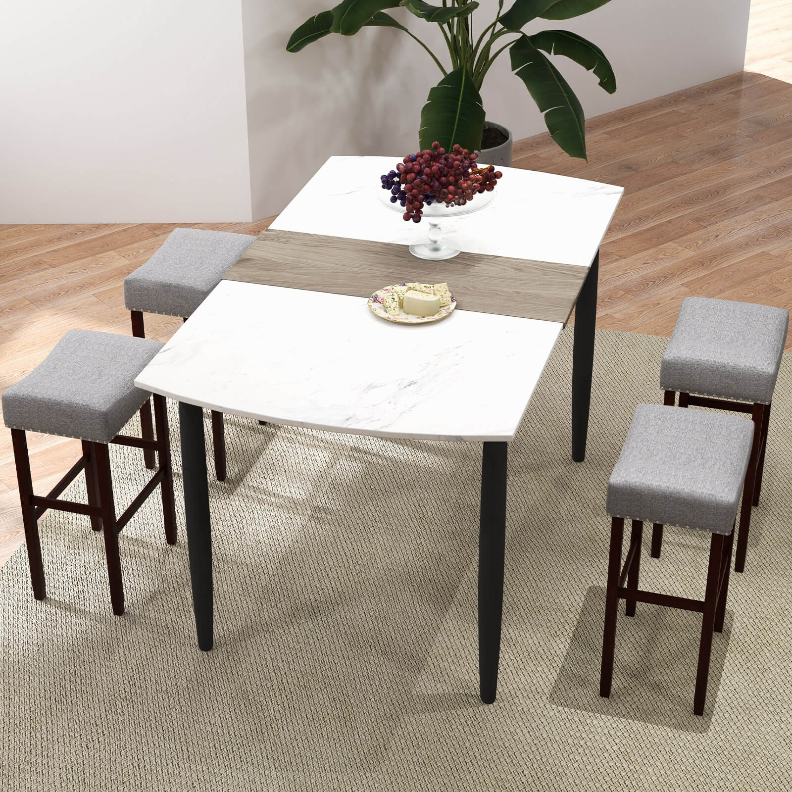 Alt View 7. Ecooso - 2 Set of 29 Inch Height Upholstered Bar Stool with Solid Rubber Wood Legs and Footrest - Gray.