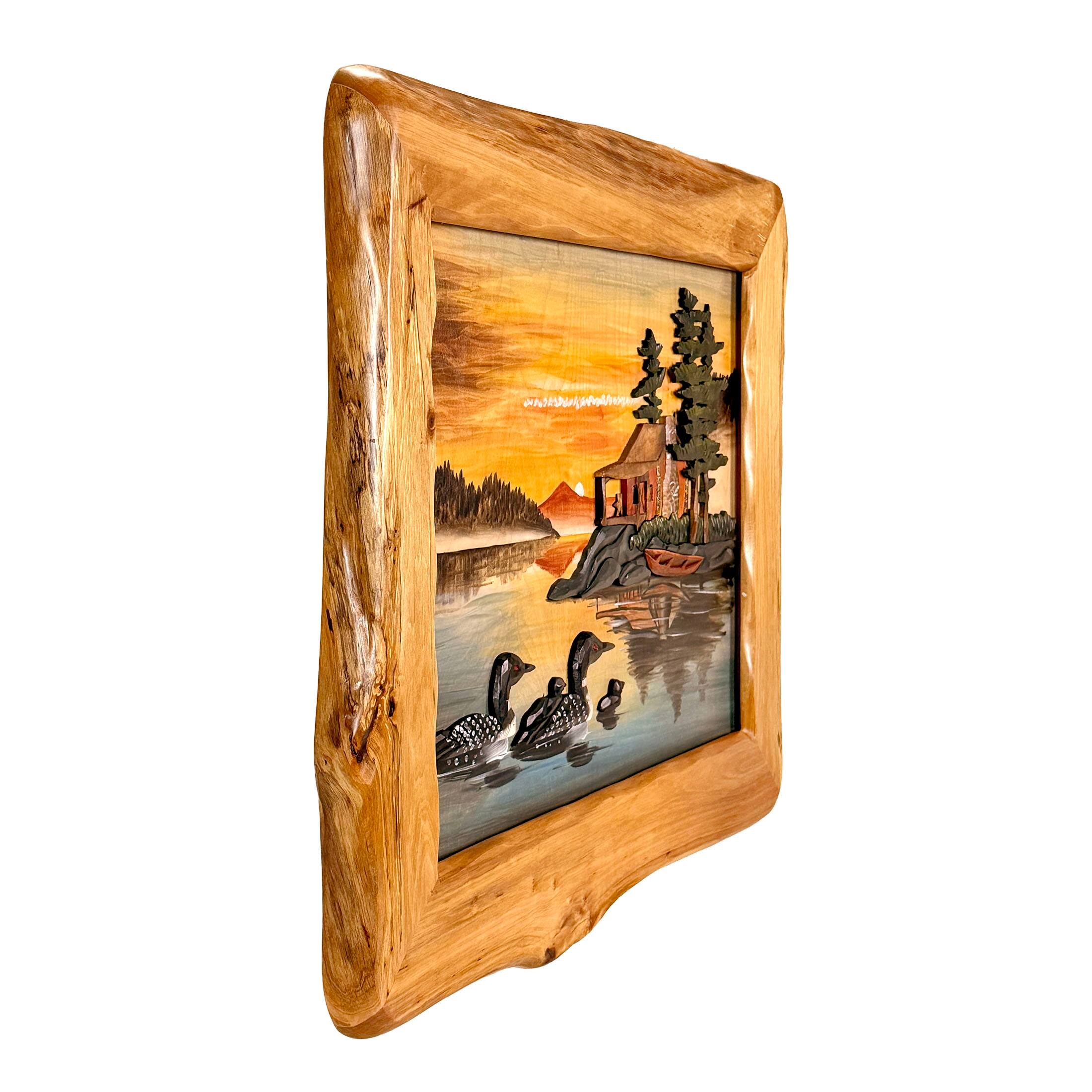 Alt View 1. Zeckos - Rustic Loon Family Intarsia Wood Wall Sculpture 25.5x29.5 Cabin Décor - Brown.