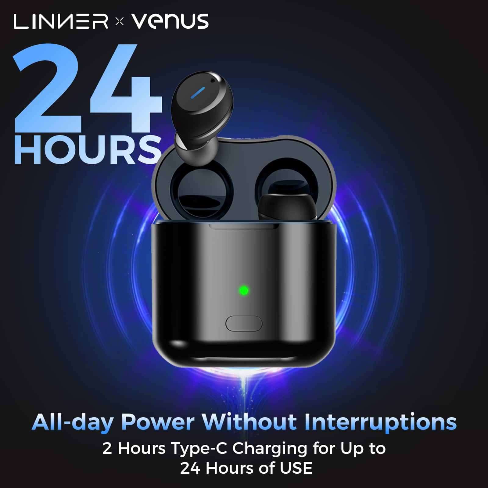Linker X Venus 24 Hours All-day Power Without Interruptions 2 Hours Type-C Charging for Up to 24 Hours of Use