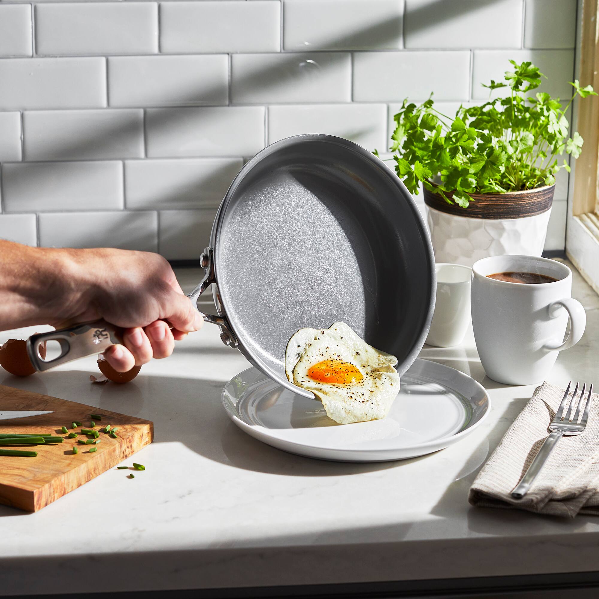 Alt View 5. Henckels - Henckels Clad H3 8-inch Stainless Steel Ceramic Nonstick Fry Pan - Stainless Steel.