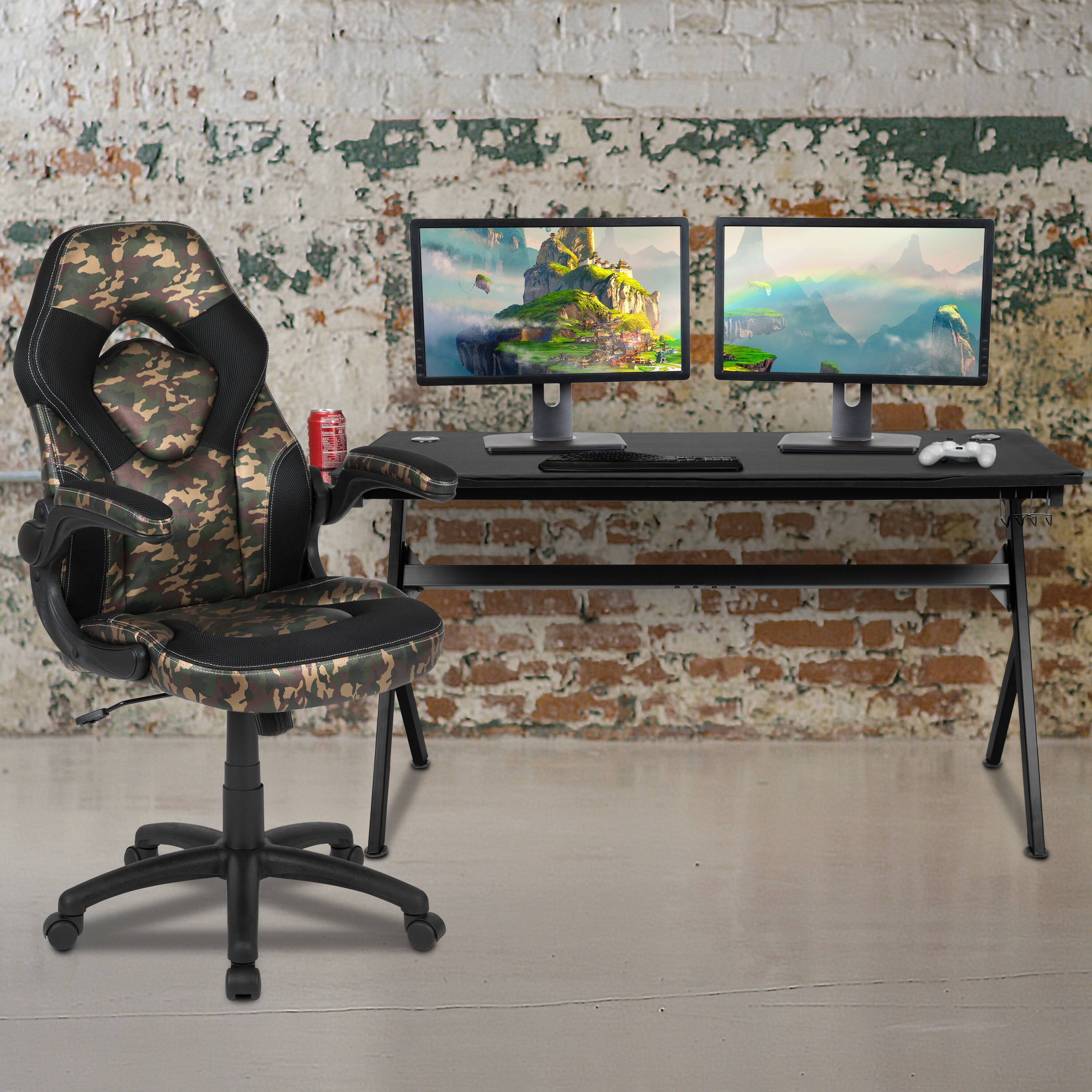 Alt View 1. Emma + Oliver - Gaming Desk Bundle - Cup & Headphone Holders/Mouse Pad Top - Camouflage.