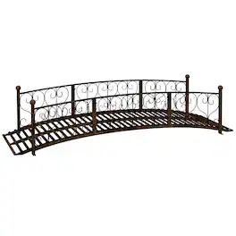 Outsunny - Metal Arch Garden Bridge Arc Footbridge with Side Railings Decorative Scrollwork - Bronze