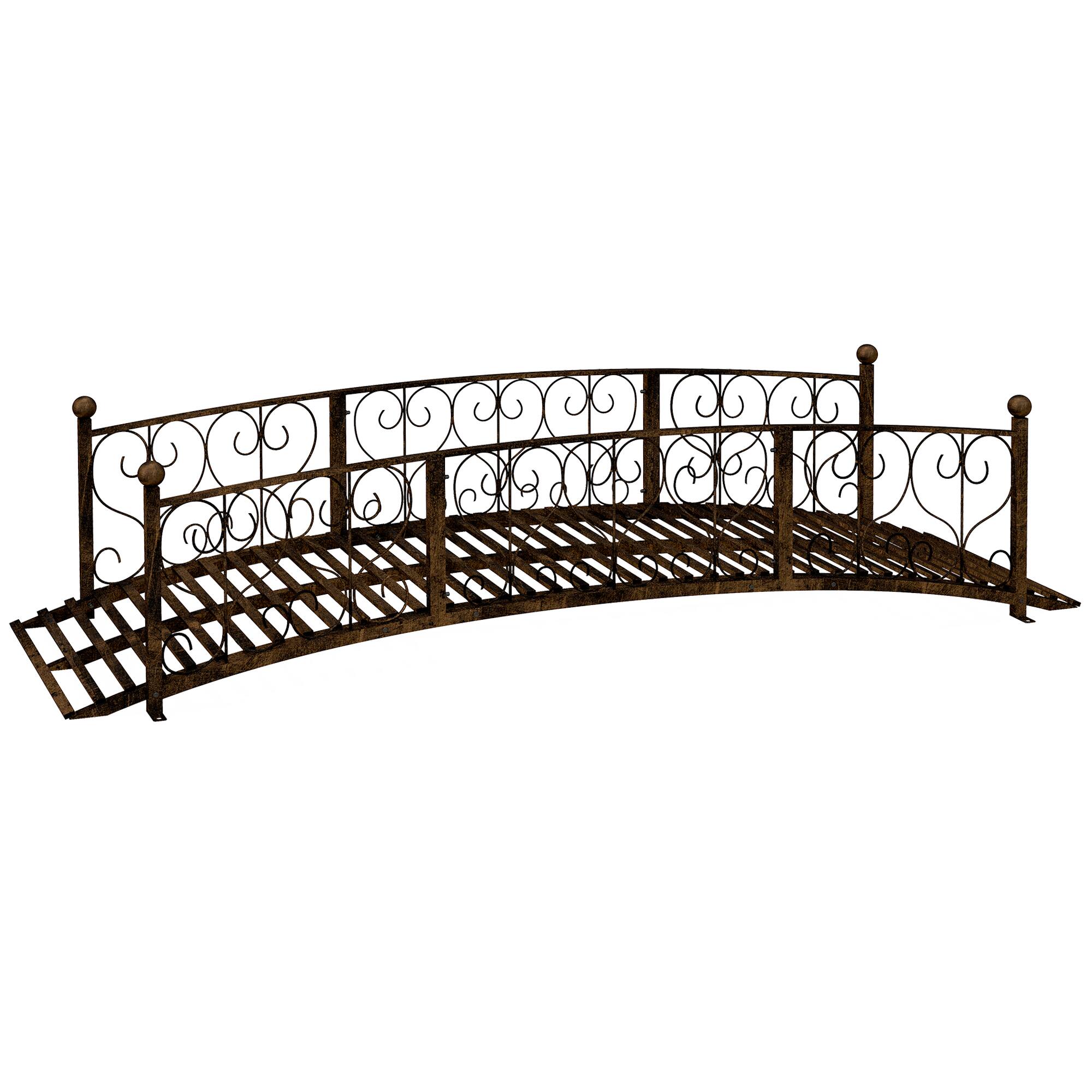 Front. Outsunny - Metal Arch Garden Bridge Arc Footbridge with Side Railings Decorative Scrollwork - Bronze.