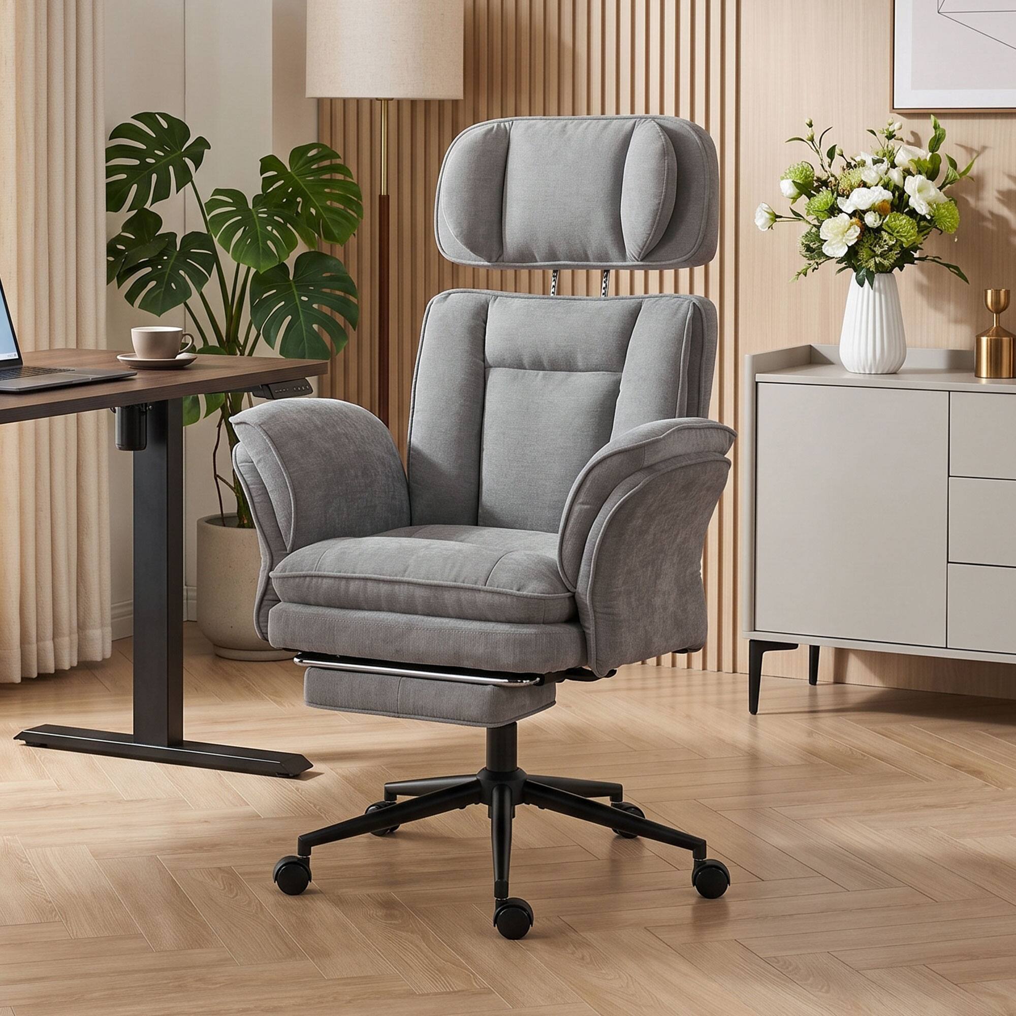Alt View 1. Homcom - Cross Office Chair with Flip Armrests, Adjustable Headrest - Gray.