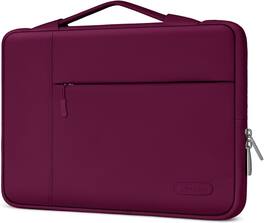 mosiso - 13.3-inch Slim Laptop Sleeve with Handle, Shock-Resistant Bubble Foam, Two Exterior Pockets - Burgundy