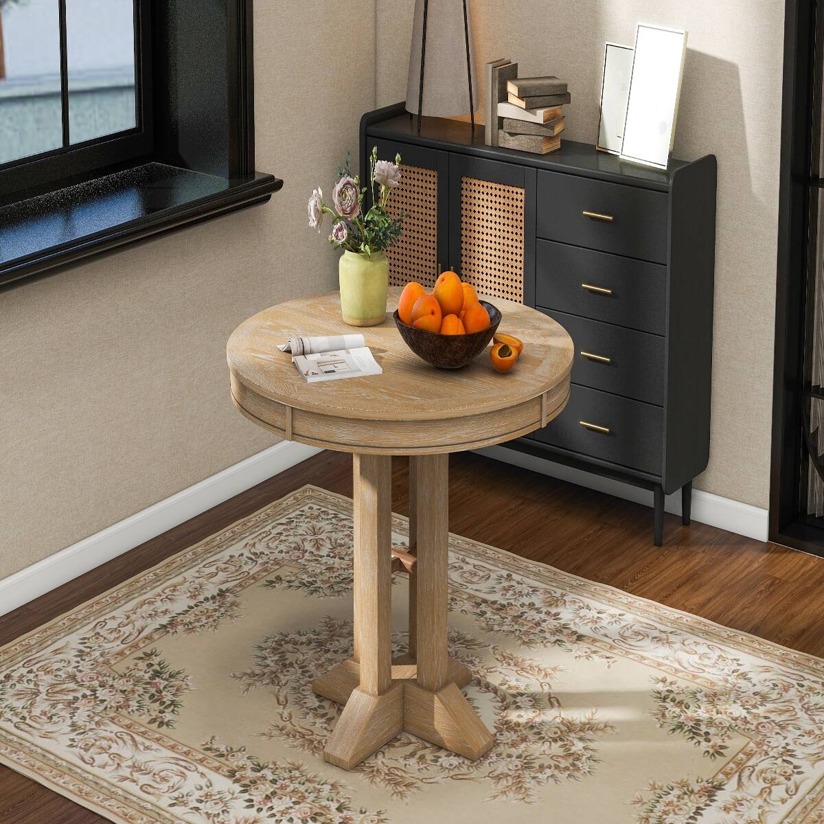 Alt View 3. Loheer - Loheer Extendable Round Dining Table Natural Wood Finish for Kitchen and Dining Room - Natural Wood Wash.