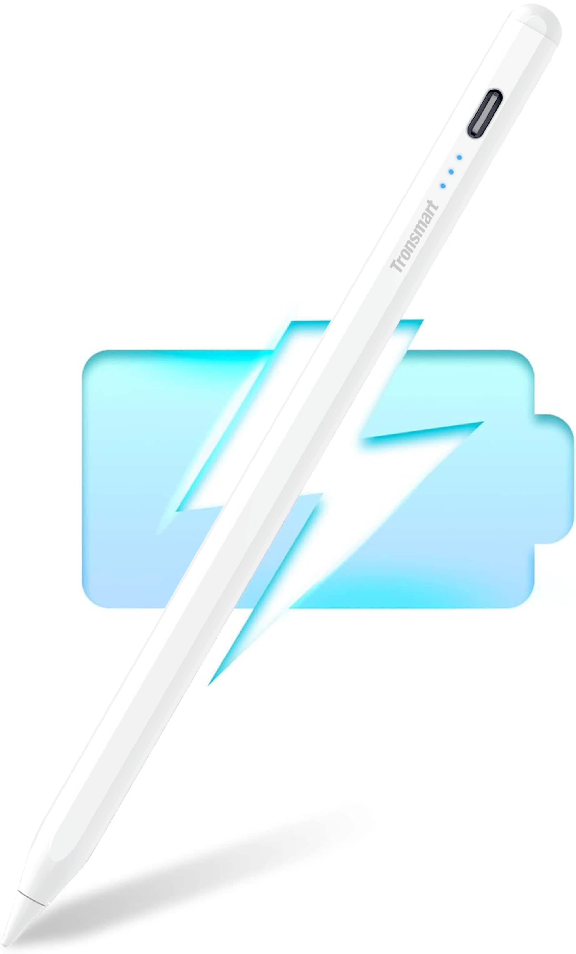 Left. Tronsmart - Kreda 10 Stylus Pen for Apple iPad 2018-2025, Tilt Sensitivity, Pixel Precision, Palm Rejection, USB-C Fast Charging - White.