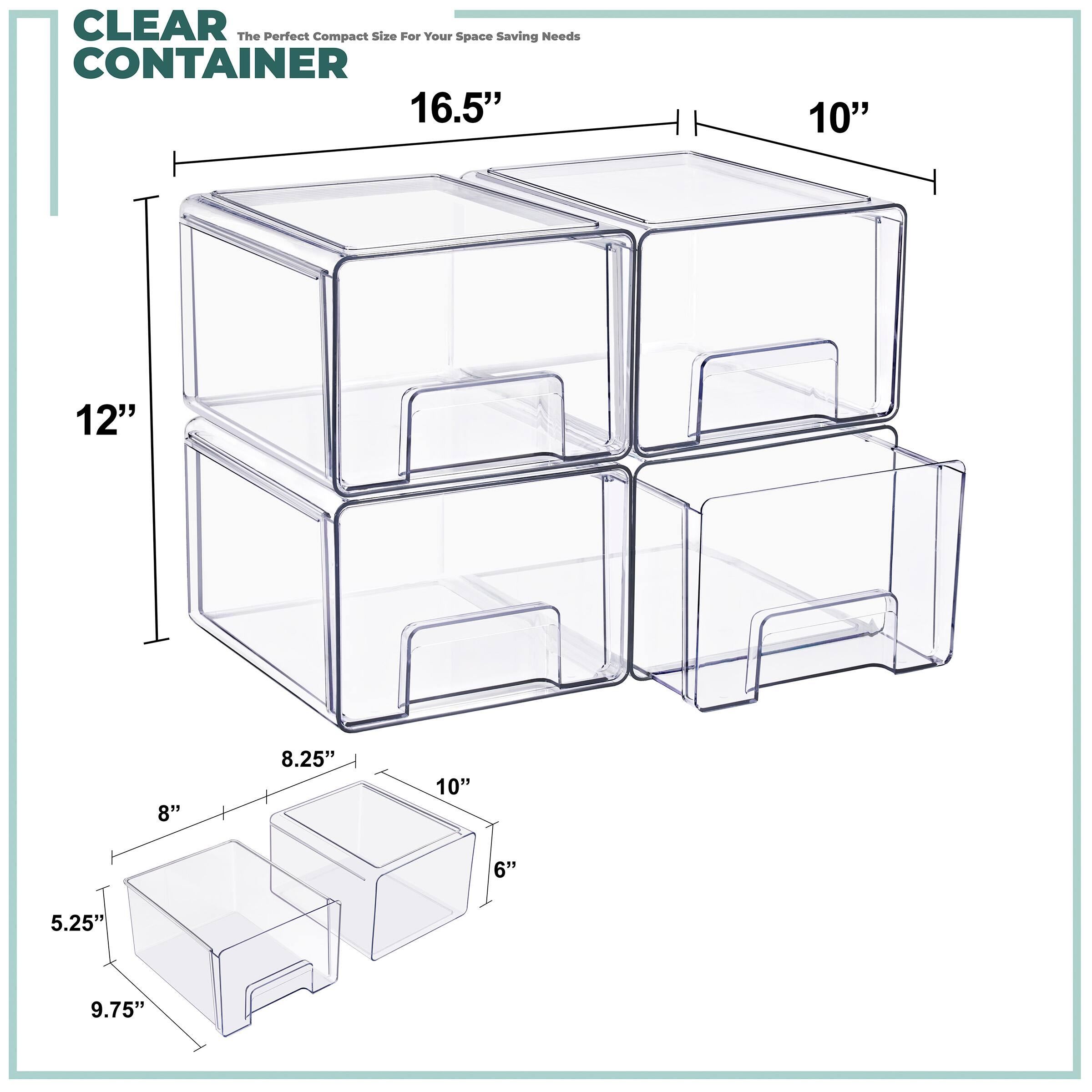 CLEAR CONTAINER  
The Perfect Compact Size For Your Space Saving Needs  

16.5" x 10" x 12"  
8.25" x 10" x 6"  
8" x 5.25" x 9.75"