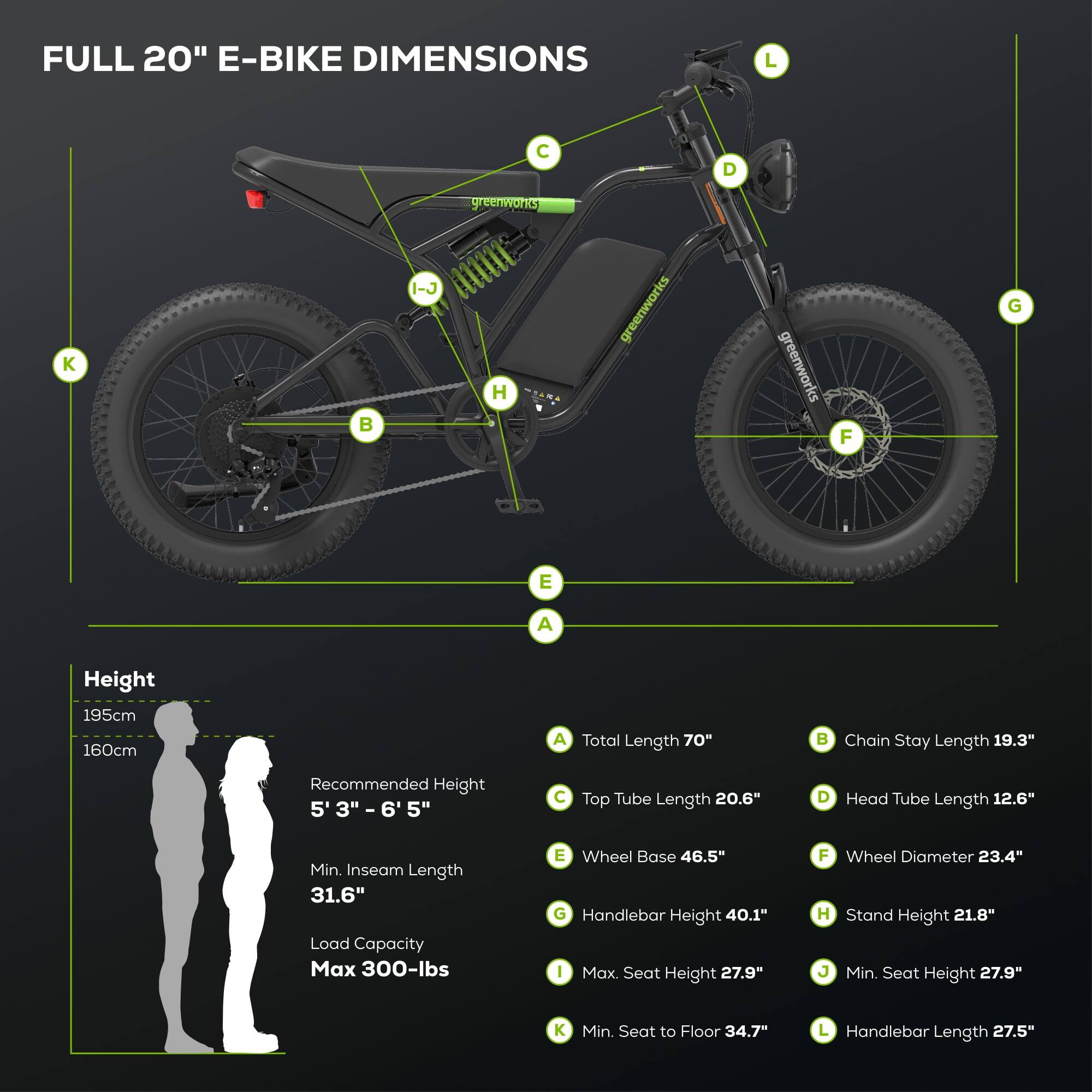 Left. Greenworks - Greenworks 60V 20" Fat Tire Bike for Adults, Off-Road Adventure Full Suspension (No Battery) - Green.