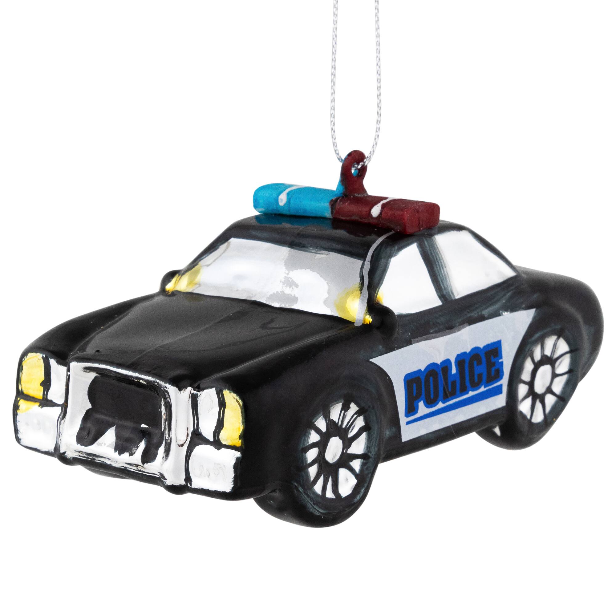 Front. Northlight - 5" Black Police Car Glass Christmas Ornament - Black.