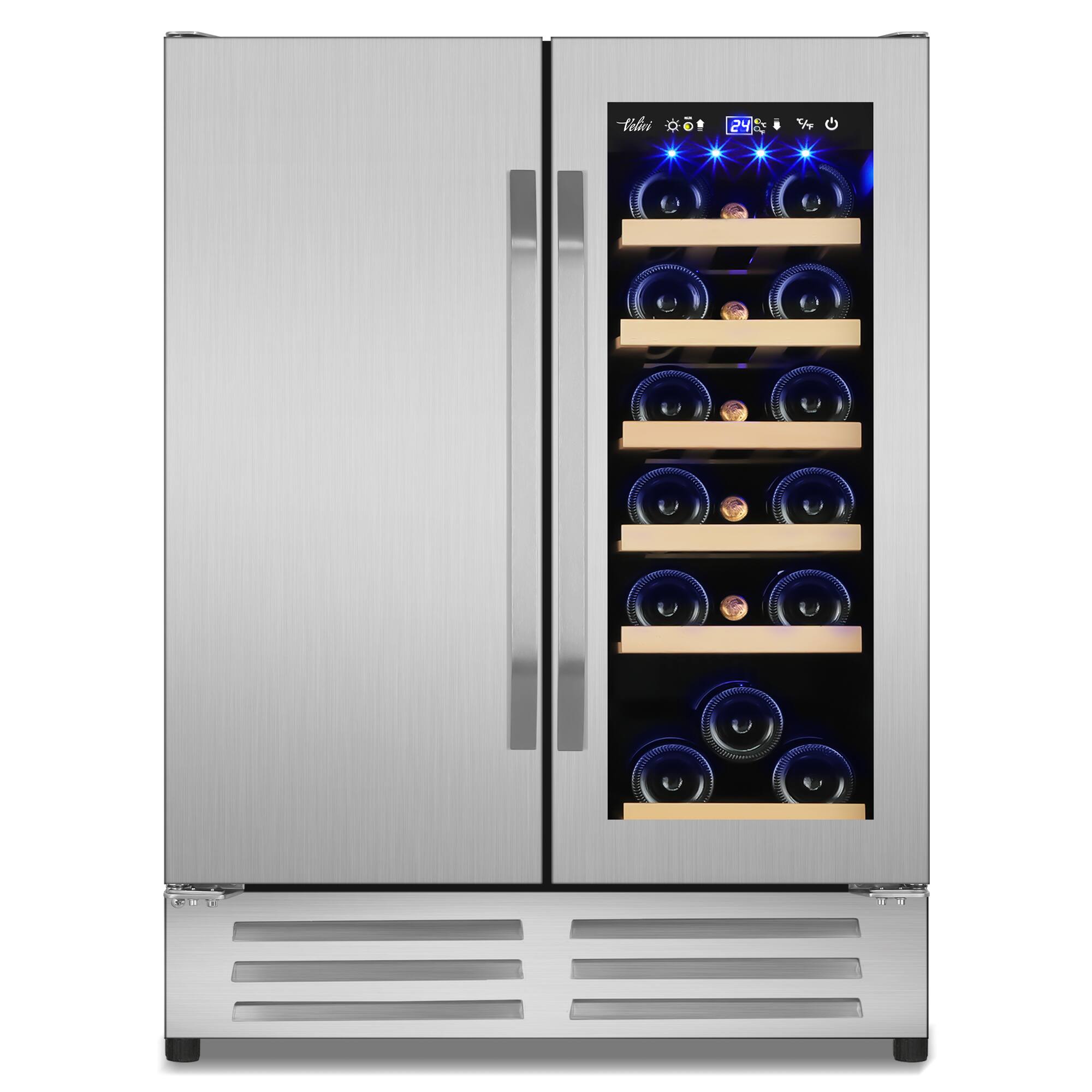 Front. HOOURE - 24in. Dual Zone 20 Bottles and 88 Cans Capacity Wine Beverage Cooler, Built-in/Freestanding Fridge with Powerful Cool - Stainless steel.
