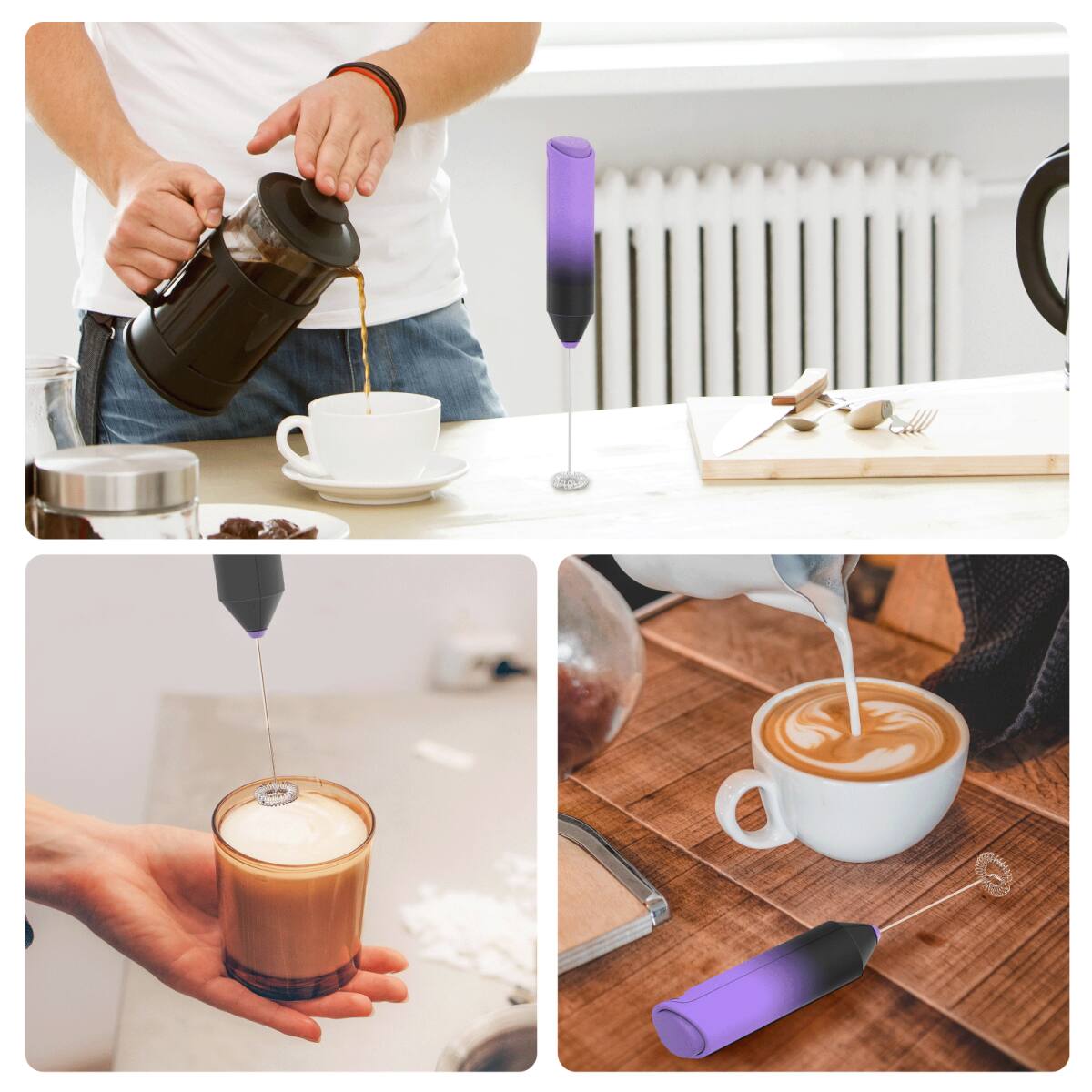 Alt View 1. Tooloton - Handheld Milk Frother, Mini Foam Maker for Coffee, Matcha and Hot Chocolate, Stand Not Included, Black and Purple - Black and Purple.