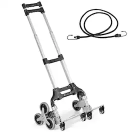 Gymax - Folding Stair Climbing Cart Portable Hand Truck Utility Dolly w/ Bungee Cord - Black/Silver