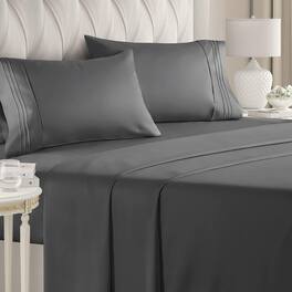 CGK Linens - Luxury Soft 4 Piece Solid Bed Sheet Set - Deep Pocket Fits 8"-16" Mattresses - King - Charcoal