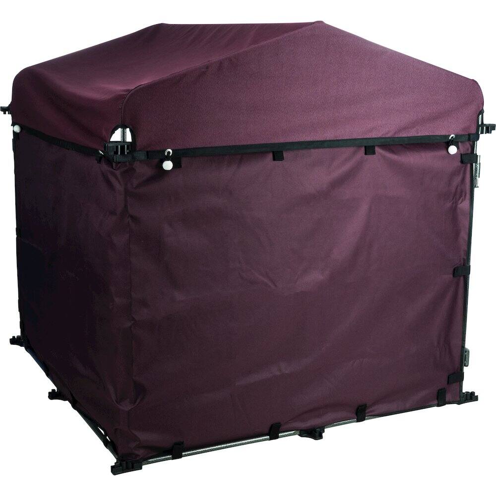 Back. TRIXIE - Dog Kennel Sunshade, All Weather Side Panel, Fits Kennel, Burgundy - Burgundy.