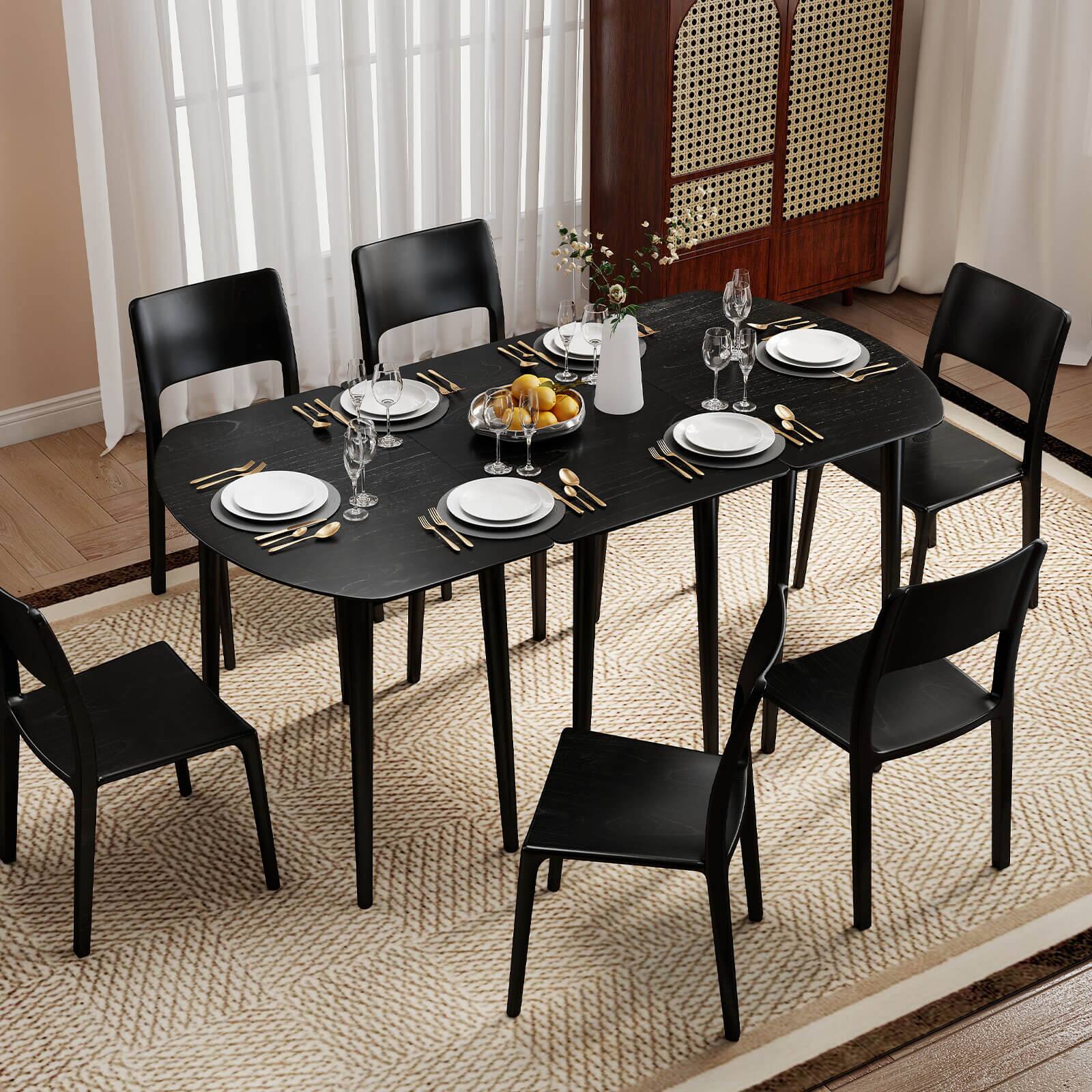 Alt View 3. Costway - Costway 45" Extendable Oval Dining Table Set with 2 Half-Round Tables for 4-6 People - Black.