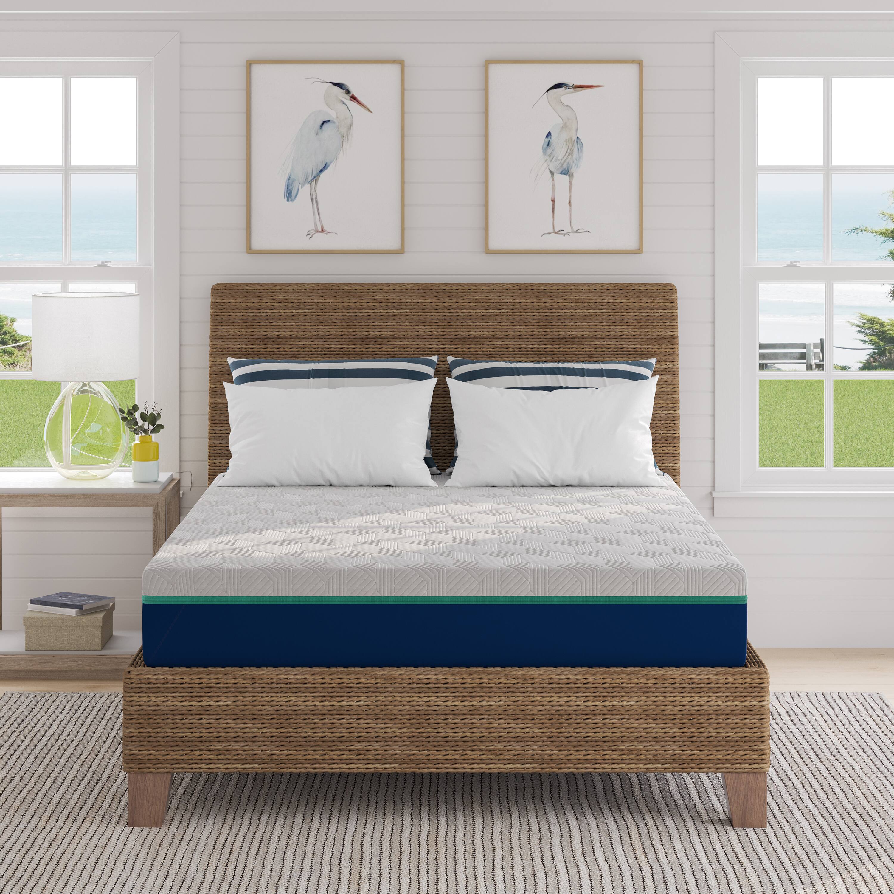 Alt View 4. Nautica - Restore Full Size Medium-Firm Hybrid Innerspring 10" Bed-In-A-Box Mattress - WHITE/BLUE.