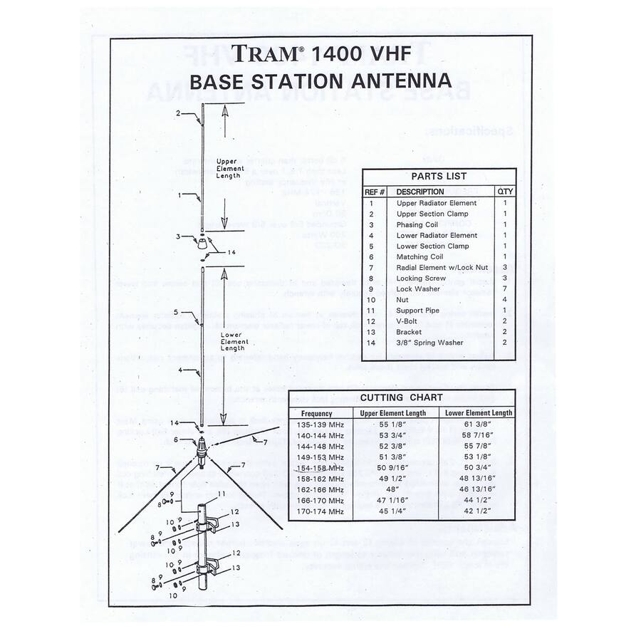 Tram Radiator Support Tram 200 Watt 136 174 MHz 6 dBd Gain Base Antenna, 50 Ohm UHF SO 239 ...