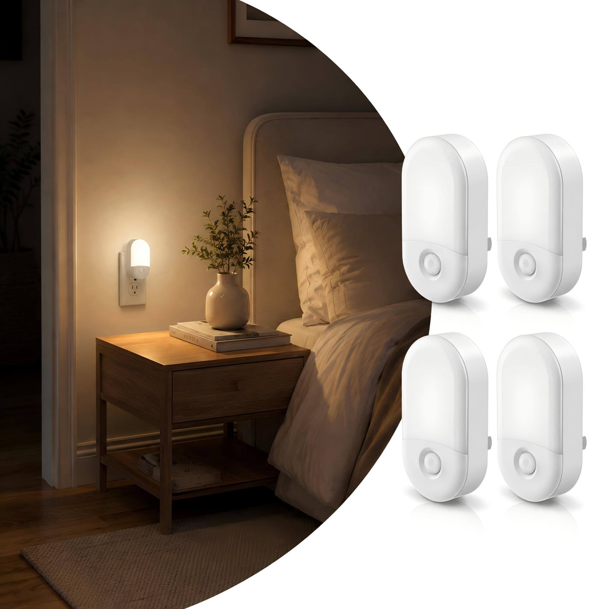 Jandcase 4 Pack 0.6W Plug in Night Light, 3000K Warm Glow,, 2 Step