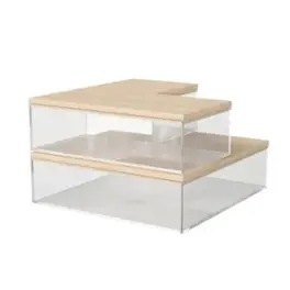 Martha Stewart - Brody Premium Clear Plastic Storage Bins with Paulownia Wood Lids-3PK S/M/L - Clear/Light Natural