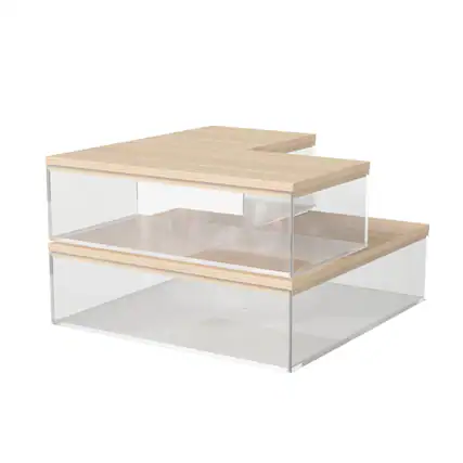 Front. Martha Stewart - Brody Premium Clear Plastic Storage Bins with Paulownia Wood Lids-3PK S/M/L - Clear/Light Natural.