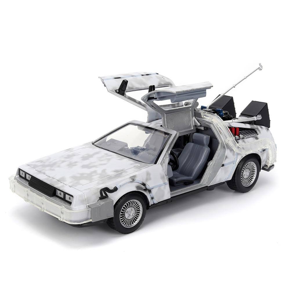 Angle. Jada - DMC DeLorean Time Machine Frost Brushed Metal w/ Lights – Back to the Future (1985) Hollywood Rides 1/24 - White.