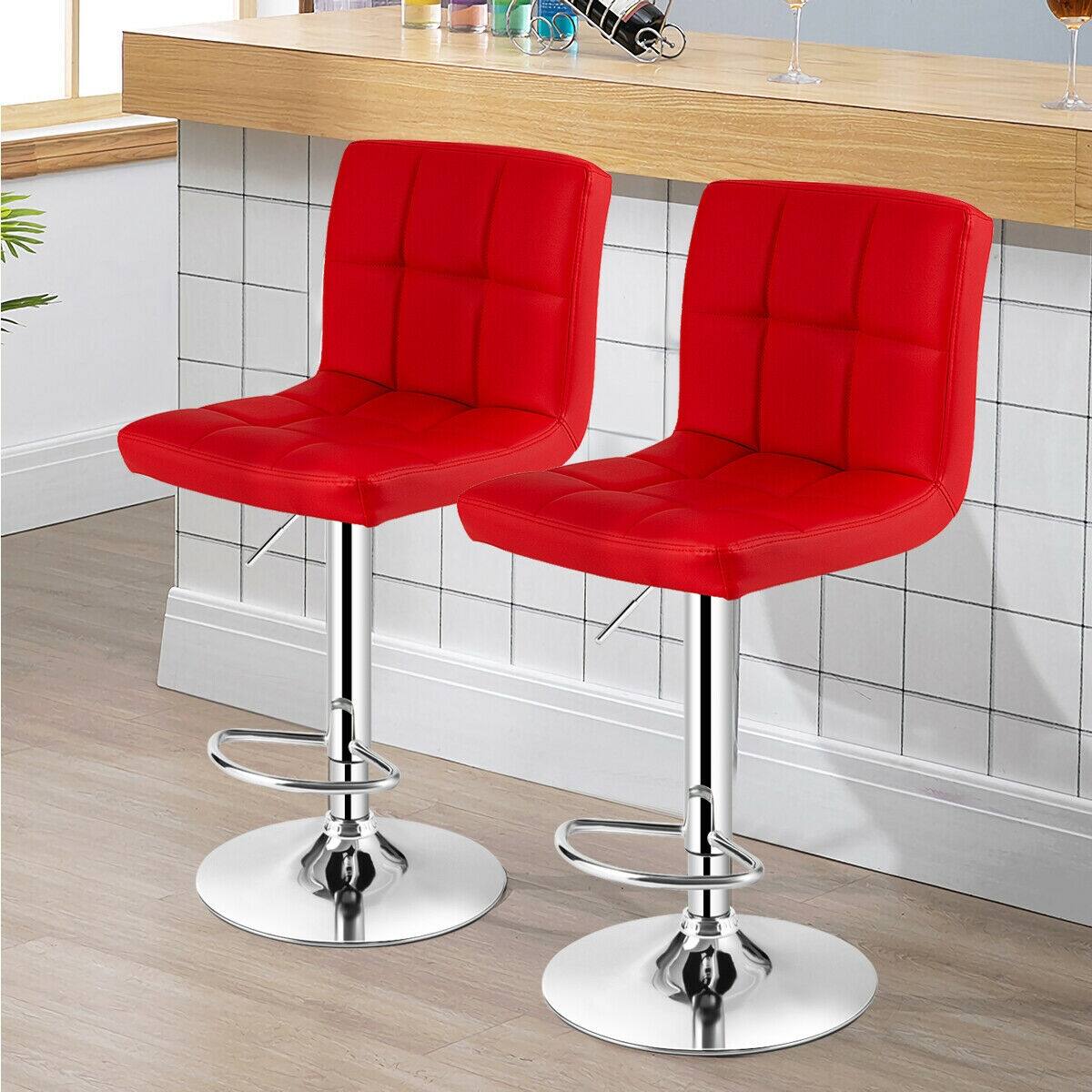 Alt View 9. Ecooso - Set of 2 Square Swivel Adjustable Bar Stools with Back and Footrest - Red.