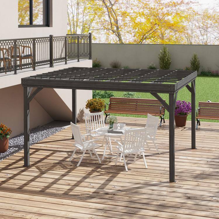Alt View 7. PULUZ - 10 feet x 12 feet Outdoor Wooden Pergola, Grape Vine Gazebo with Concrete Anchors for Garden, Patio, Backyard, Deck - Gray.