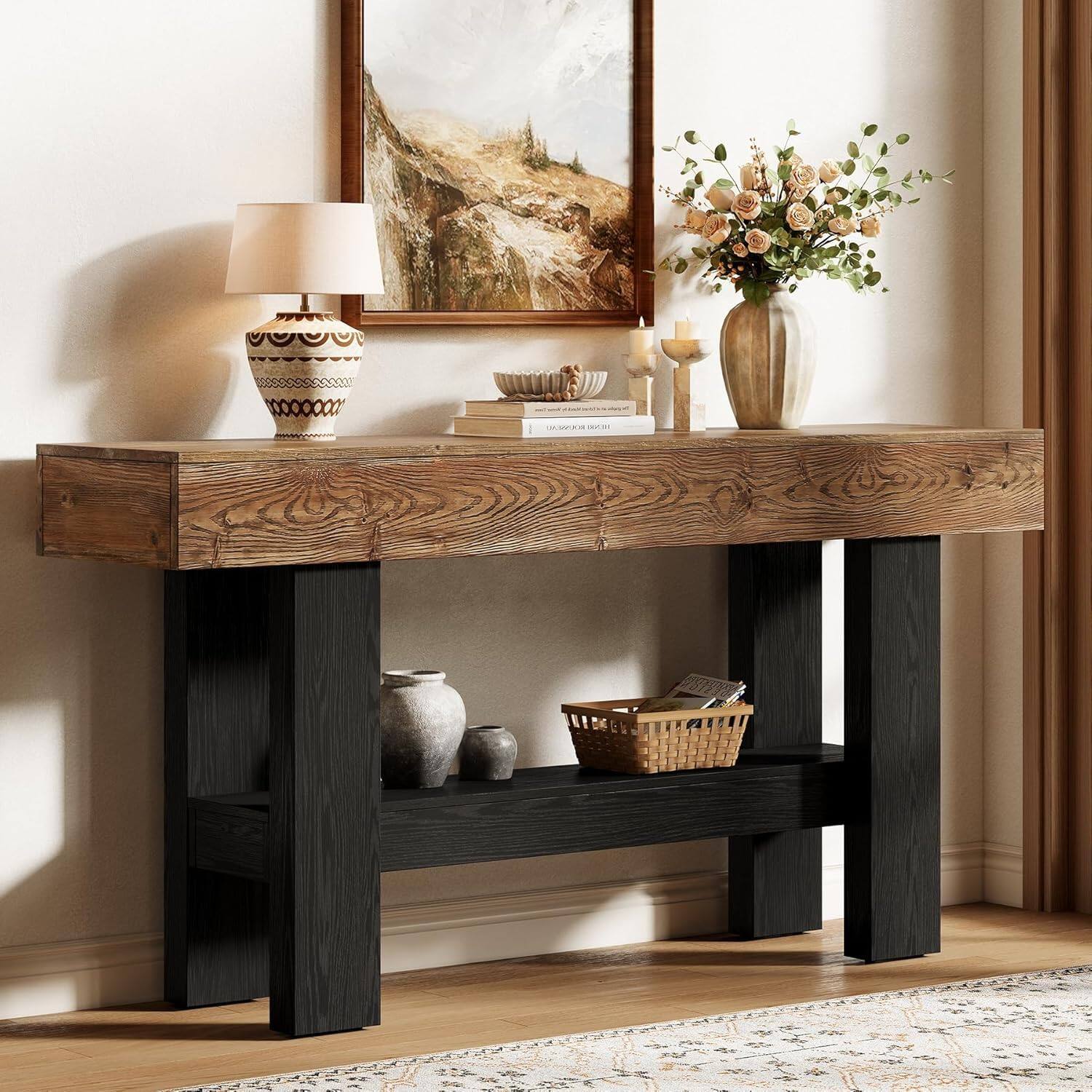 Tribesigns Solid Wood Console Table, 160 cm Extra Long Console Table, 2 ...