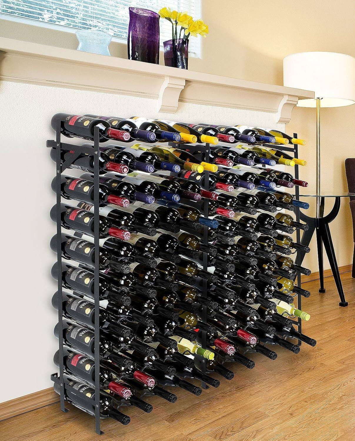 Angle. Sorbus - Sorbus Wine Rack Freestanding Floor - Wine Bottle Holder Holds 100 Bottles of Wine - 100 Bottle Capacity Wine Storage - Black.