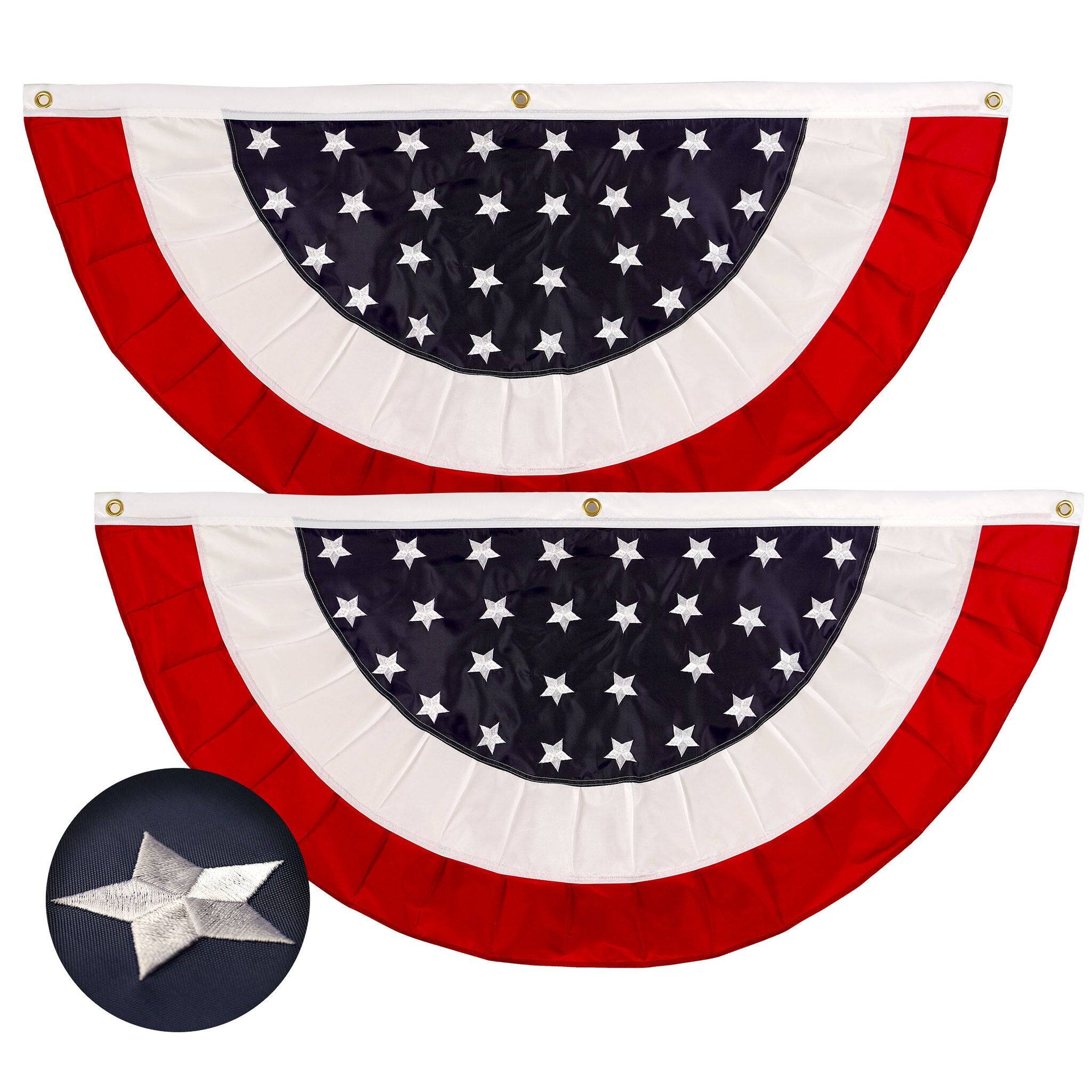 Front. G128 - G128 - 2 Pack: USA Pleated Fan Flag 1.5x3FT Star Center Embroidered Polyester Stars and Stripes - Red, white, blue.