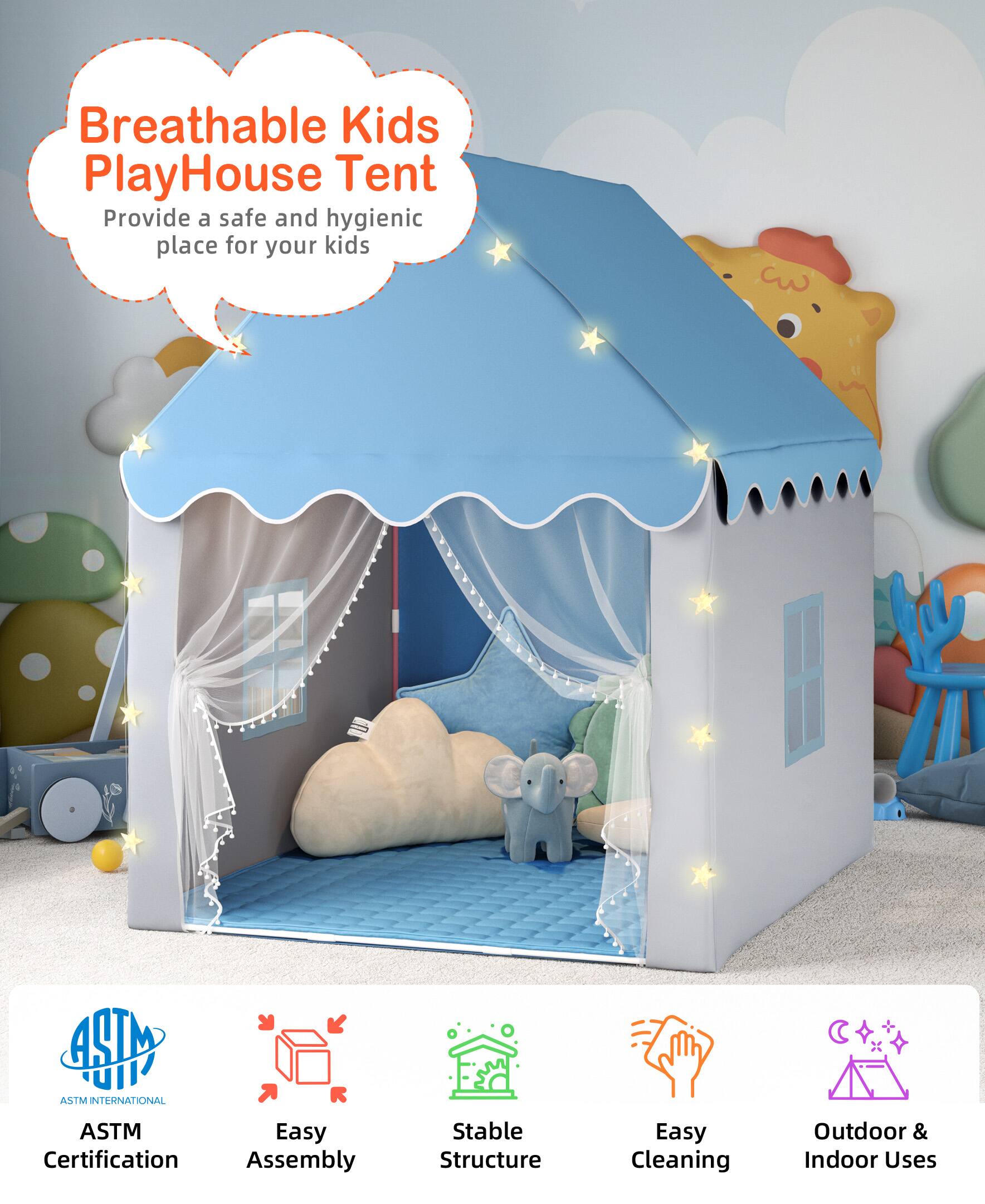 Breathable Kids PlayHouse Tent  
Provide a safe and hygienic place for your kids  

ASTM Certification  
Easy Assembly  
Stable Structure  
Easy Cleaning  
Outdoor & Indoor Uses