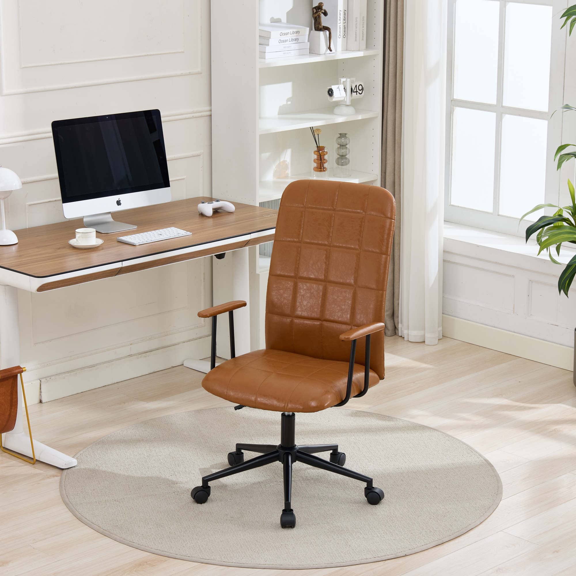 GOODSILO - Antique PU Leather Executive Office Chair with High Backrest and Adjustable Gas Lift for Ergonomic Comfort - Antique Brown