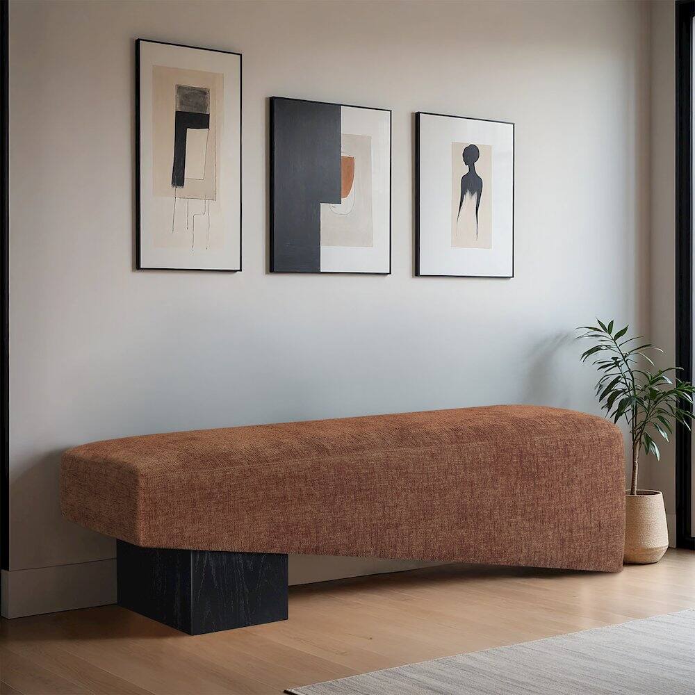 Alt View 1. Meridian Furniture - Alora Cognac Fabric Bench - Brown.