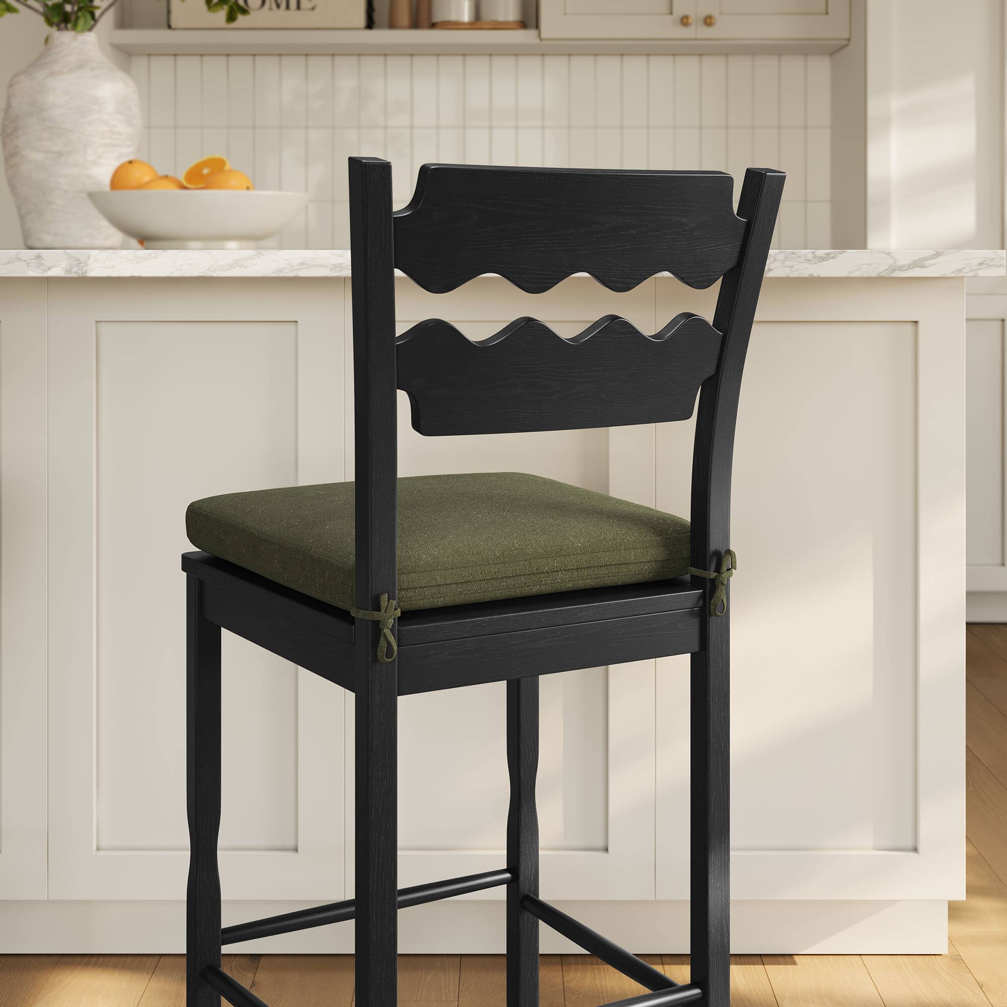 Alt View 1. Modway - Jax Oak Wood Bar Stool With Wavy Razor Back and Cushion by Modway - Black Sage.