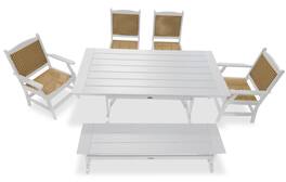 LuXeo - Tuscany Woven Rattan Dining Set, 6-Piece) - White