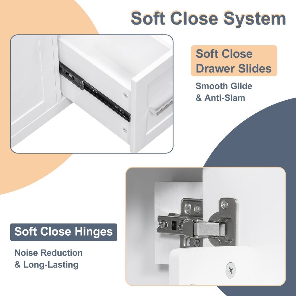 Soft Close System

Soft Close Drawer Slides
Smooth Glide & Anti-Slam

Soft Close Hinges
Noise Reduction & Long-Lasting