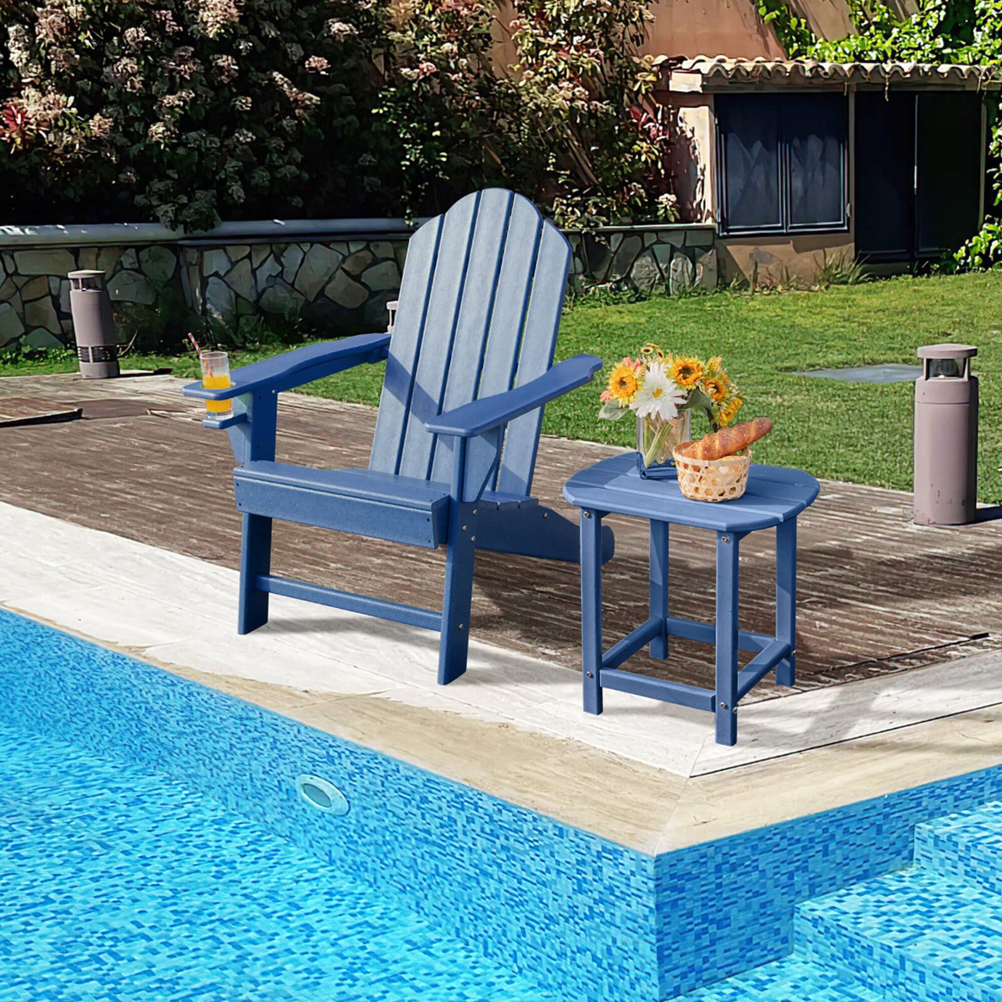 Back. Costway - 2 PCS Patio Adirondack Chair Weather Resistant Garden Deck with Cup Holder - Navy.