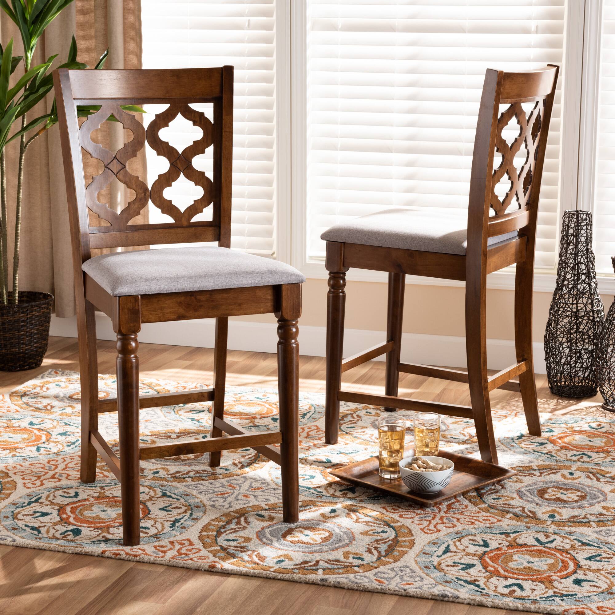 Alt View 2. Baxton Studio - Ramiro Modern and Contemporary Transitional Fabric Upholstered and Walnut Finished Wood 2-Piece Counter Stool Set - Grey/Walnut Brown.