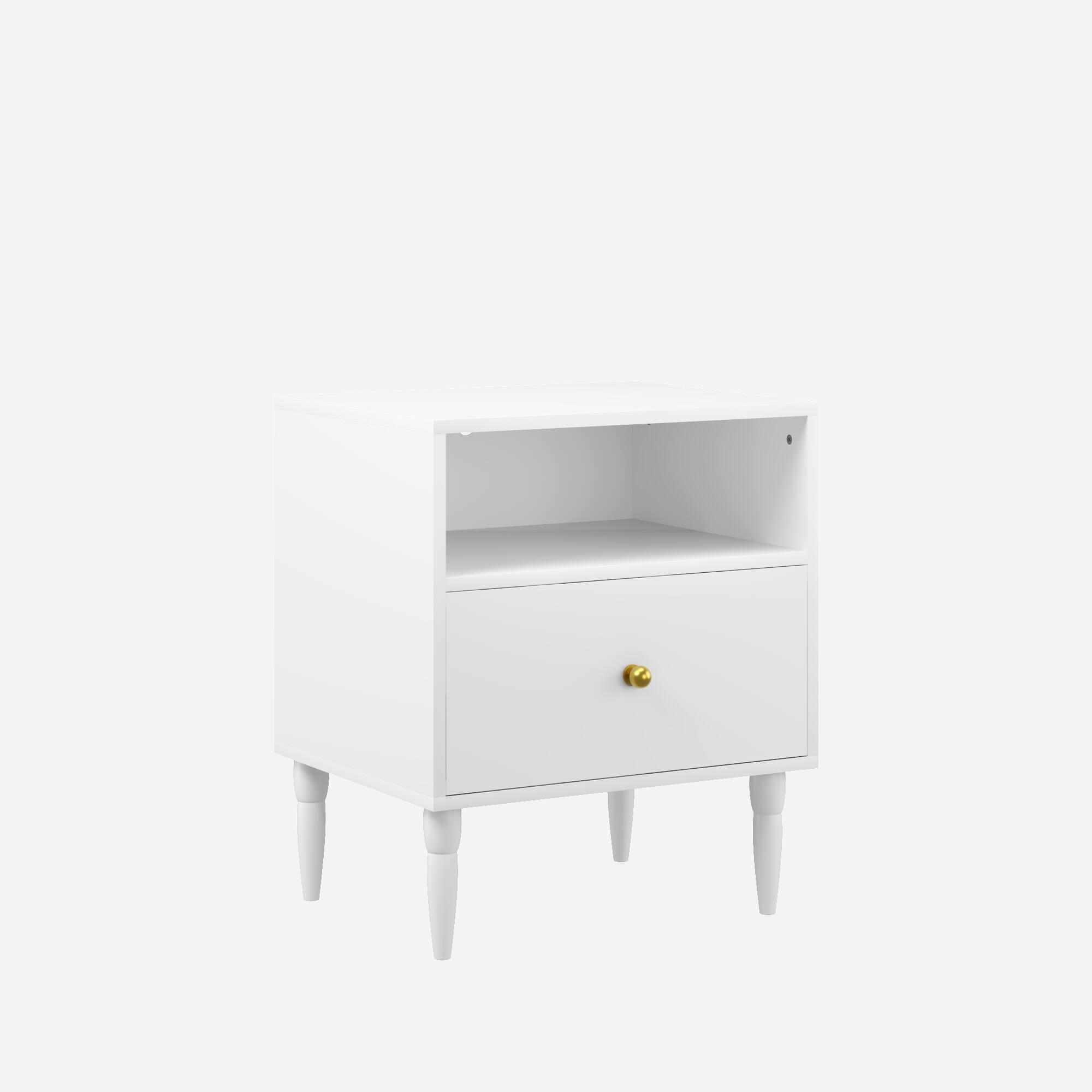Alt View 2. Z-Edge - Modern Nightstand with Drawer and Open Shelf, Bedside Table with Solid Wood Legs, End Table for Bedroom, Living Room - White.