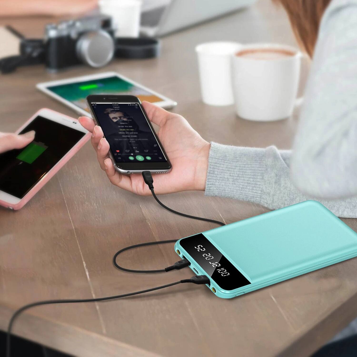 Back. Home Collection - 10000mAh Portable Power Bank with LED Flashlight & Smart Digital Display Blue - Blue.