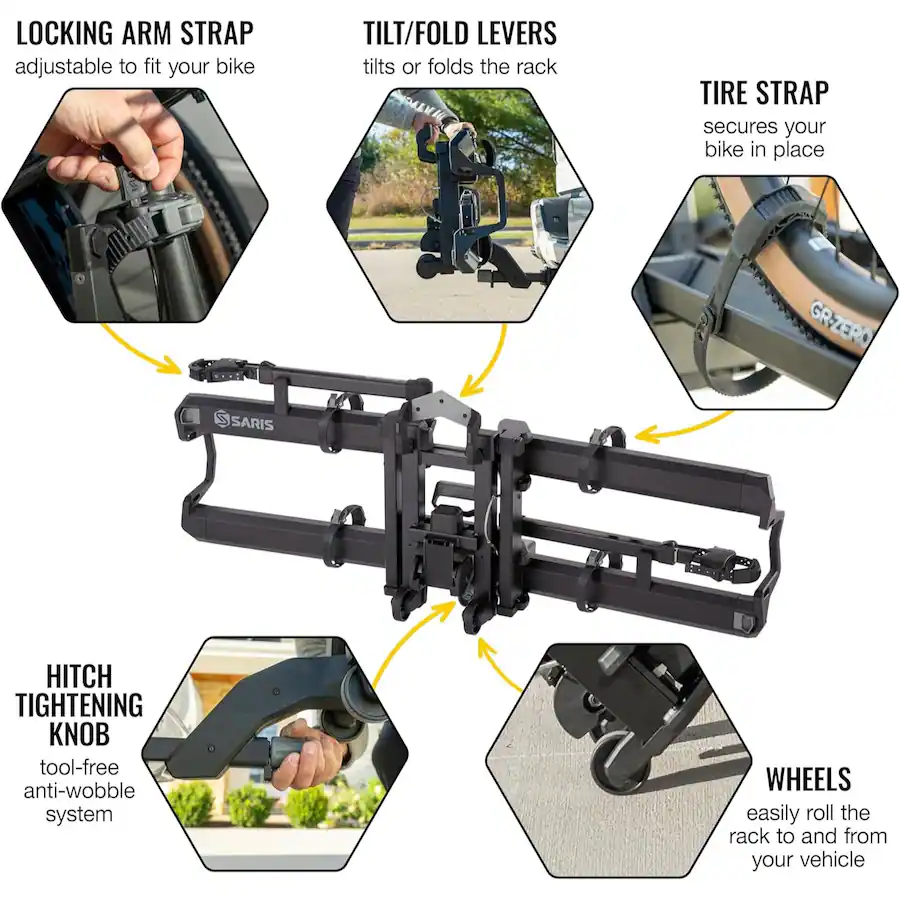 Adjustable Rack Adapter Saris Cycle On 2 E Bike Hitch Rack, Ramp Loading, Foldable, 1.25