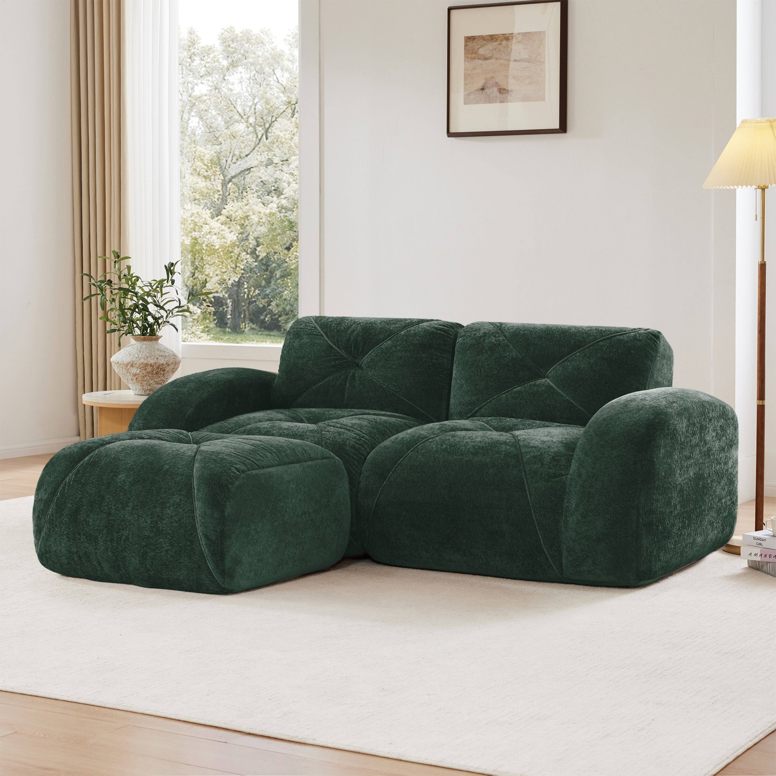 Alt View 3. Boyel Living - L Shaped Boneless Sofa with Ottoman Soft Velvet Tufted No Assembly Bedroom Lounge Green - Green.