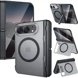 Dteck - Magnetic Case for iPhone Duo, Hinge Protection with Screen Cover Dual Kickstand Matte Cover - Black