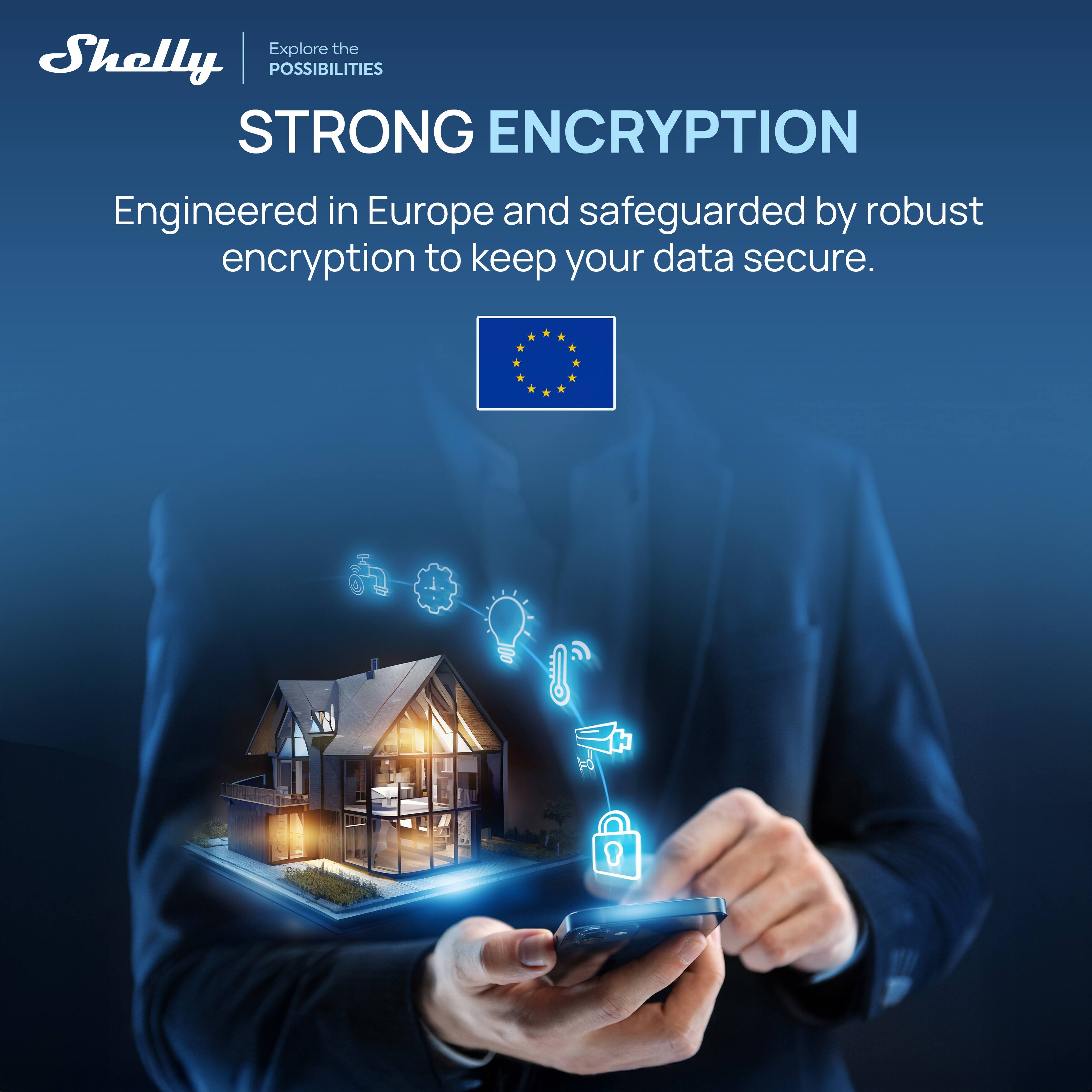 Explore the Shelly | POSSIBILITIES  
STRONG ENCRYPTION  
Engineered in Europe and safeguarded by robust encryption to keep your data secure.
