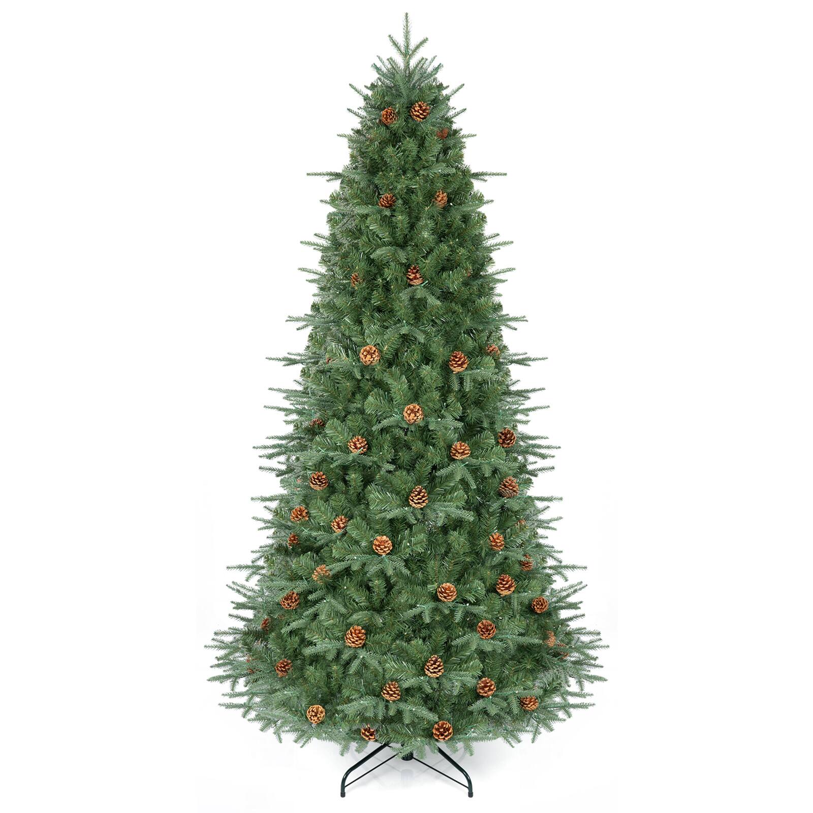 Alt View 9. Costway - 7.5Ft Pre-Lit Christmas Tree Hinged 540 LED Lights Pine Cones - Green.