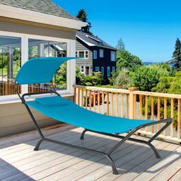 Mondawe - Patio Hanging Chaise Lounge Chair w Canopy Cushion Pillow & Storage Bag Hammock Stand - Navy