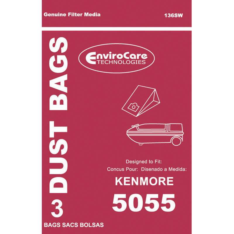 Genuine Filter Media  
136SW  
EnviroCare Technologies  
DUST BAGS  
3 BAGS SACS BOLSAS  
Designed to Fit:  
Conçu Pour:  
Diseñado a Medida:  
KENMORE 5055