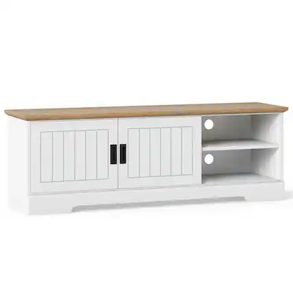 Front. Kadyn - Farmhouse TV Stand for 65-Inch TVs with Sliding Barn Doors, White - White.