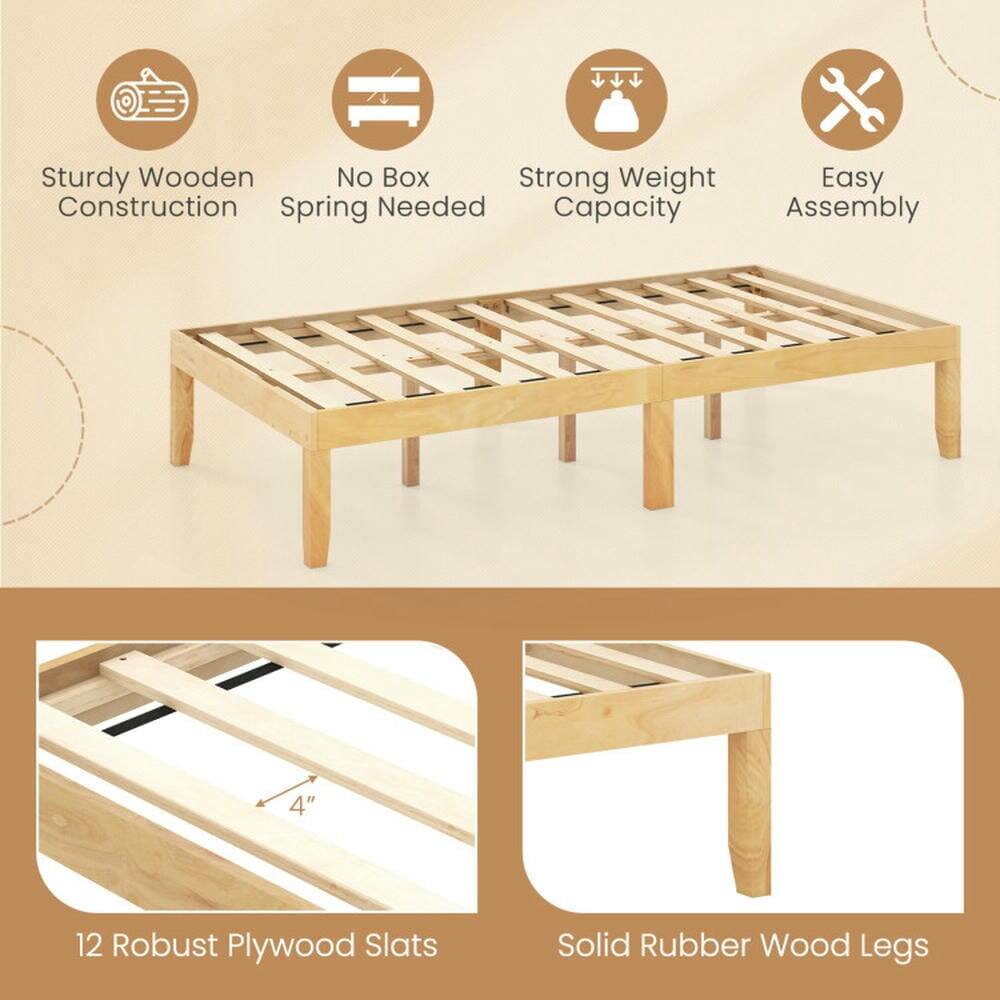 Sturdy Wooden Construction  
No Box Spring Needed  
Strong Weight Capacity  
Easy Assembly  

12 Robust Plywood Slats  
Solid Rubber Wood Legs